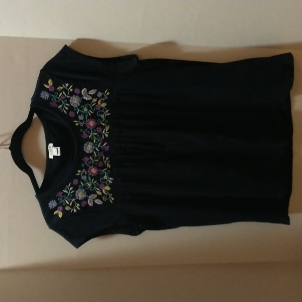 J.Crew Cap Sleeve Navy Blue Embroidered Empire t tee shirt